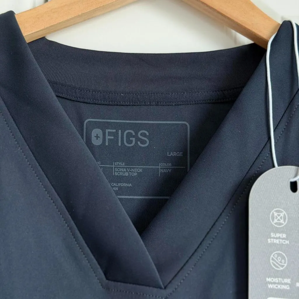 Figs Sona FORMx Slim V-Neck Scrub Top in Navy, Size Large - Image 10