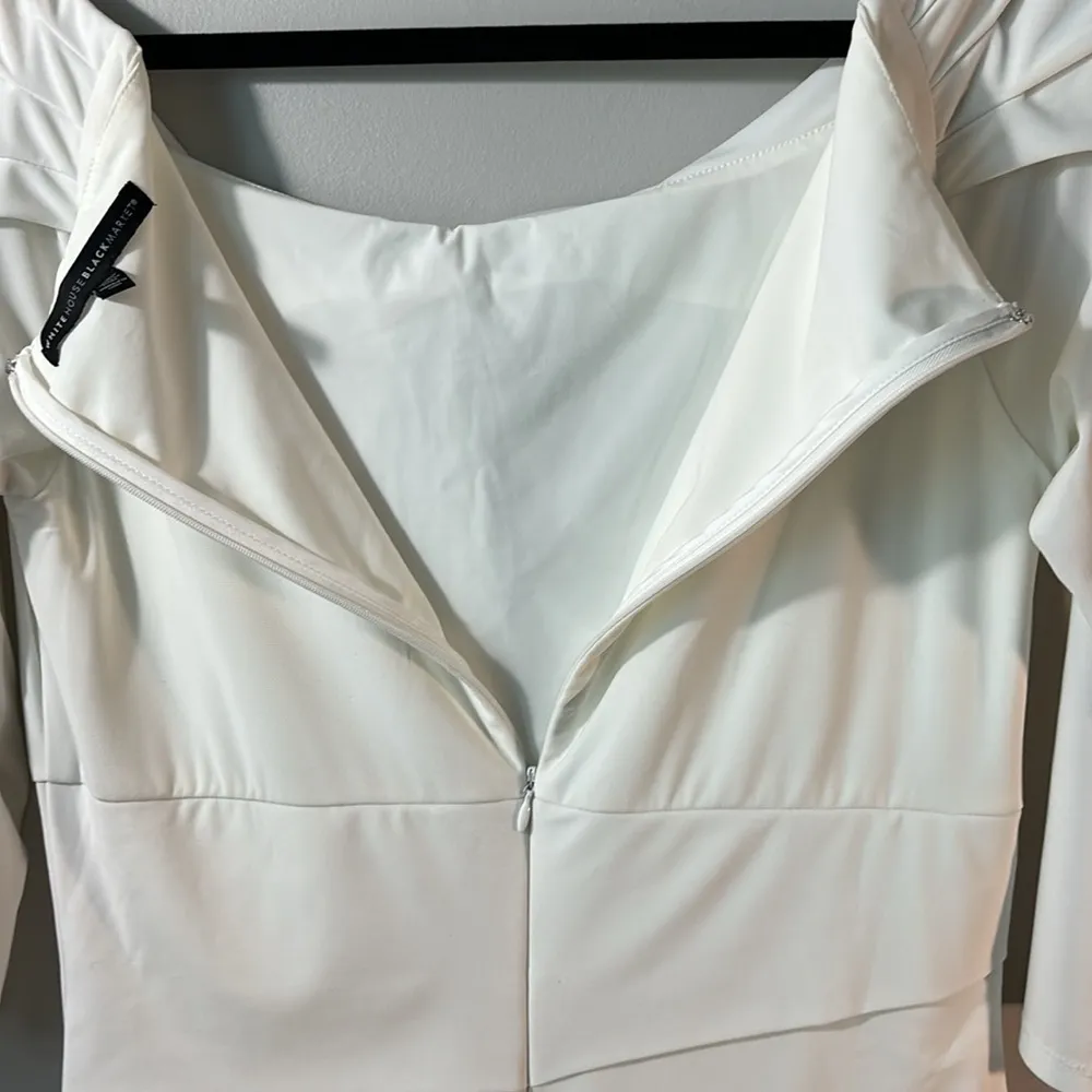 White House Black Market WHBM White 3/4 Sleeve Bodycon Draped top Dress Size 12 - Image 10