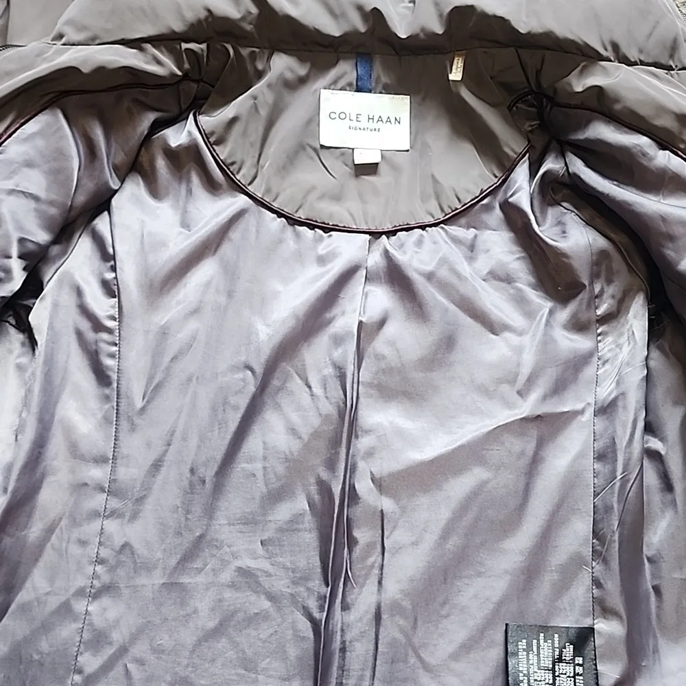 Cole Haan Women's Taffeta Down Coat with Bib Front and Dramatic Hood Size XS - Image 14