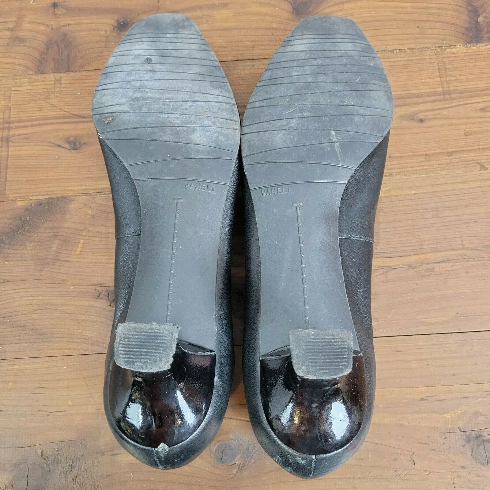 Vaneli Womens Shoes 6.4 Black Rickie Leather Cap Toe‎ Classic Pumps Kitten Heel Size 6.5 - Image 6