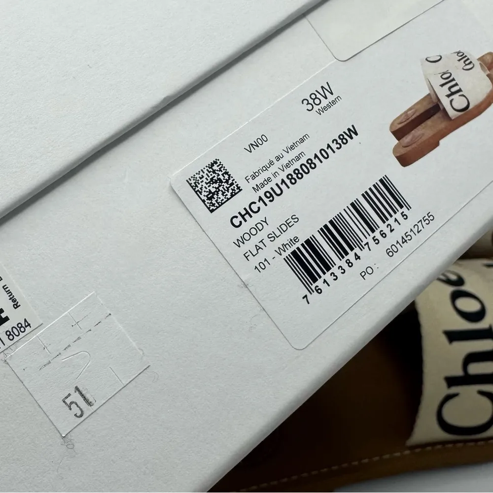 Chloe Woody Logo Flat Slide Sandals White Size 8 - Image 8