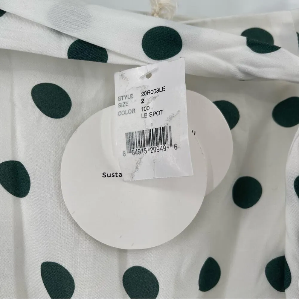 PEONY Le Spot Maxi Skirt SZ 2 Green Polka Dot Thigh High Slit eco - Image 8