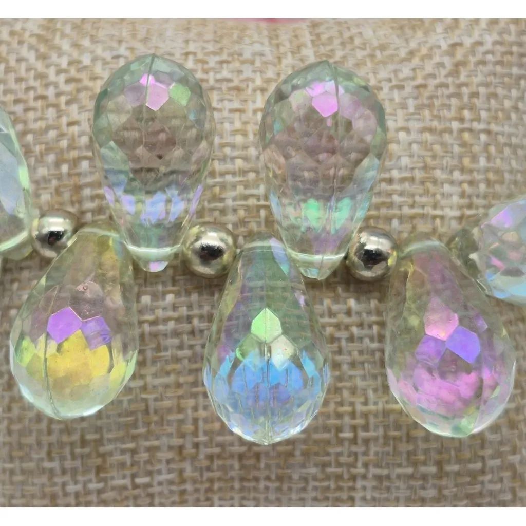 AB Aurora Borealis Crystal Dangle Teardrop Cha Cha Stretch Bracelet Statement - Image 4