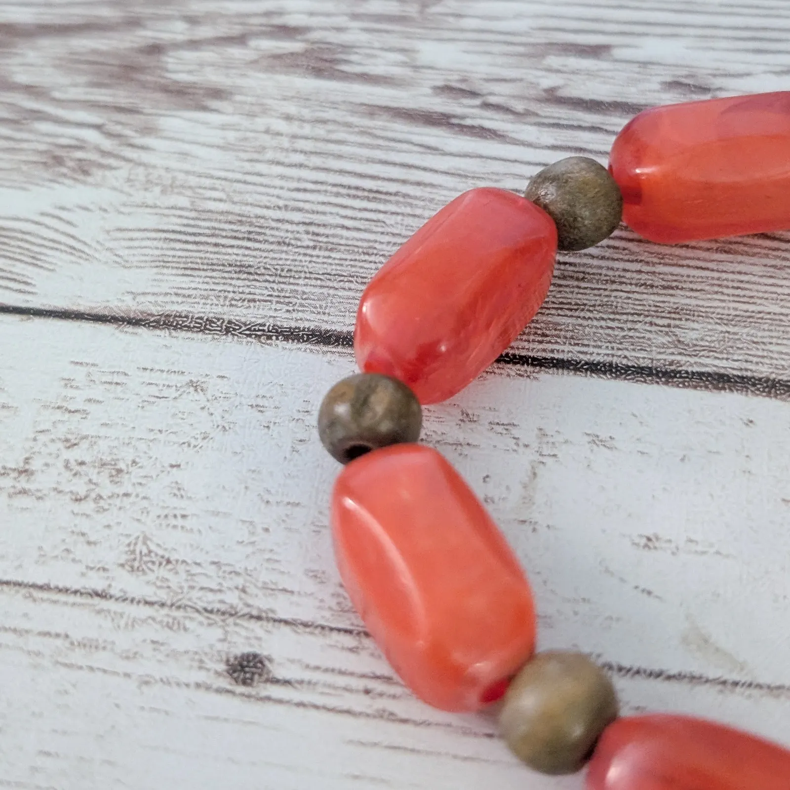 Vintage Stretch Bracelet Deep Orange & Tan - Image 4