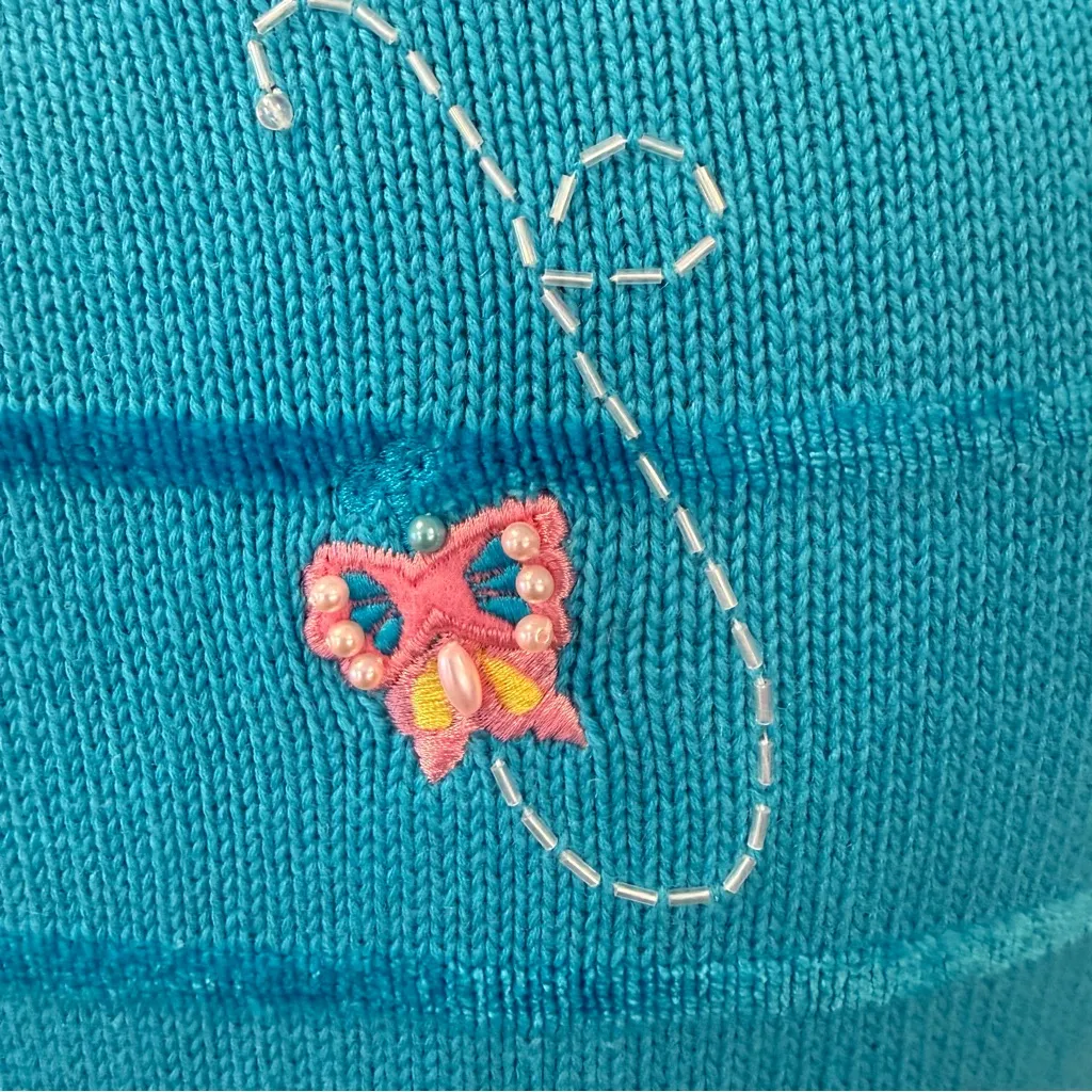 Berek Blue Art to Wear Hand Knitted Embellished Cardigan Sweater Rare Large VTG - Image 6