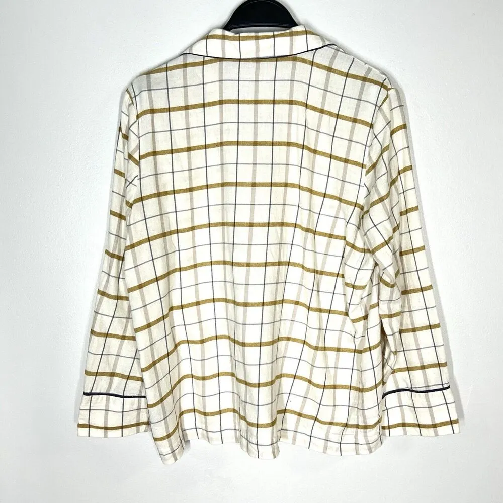 Jenni Kayne Sz XS Flannel Pajama Top Button Front Plaid Ivory - Image 3