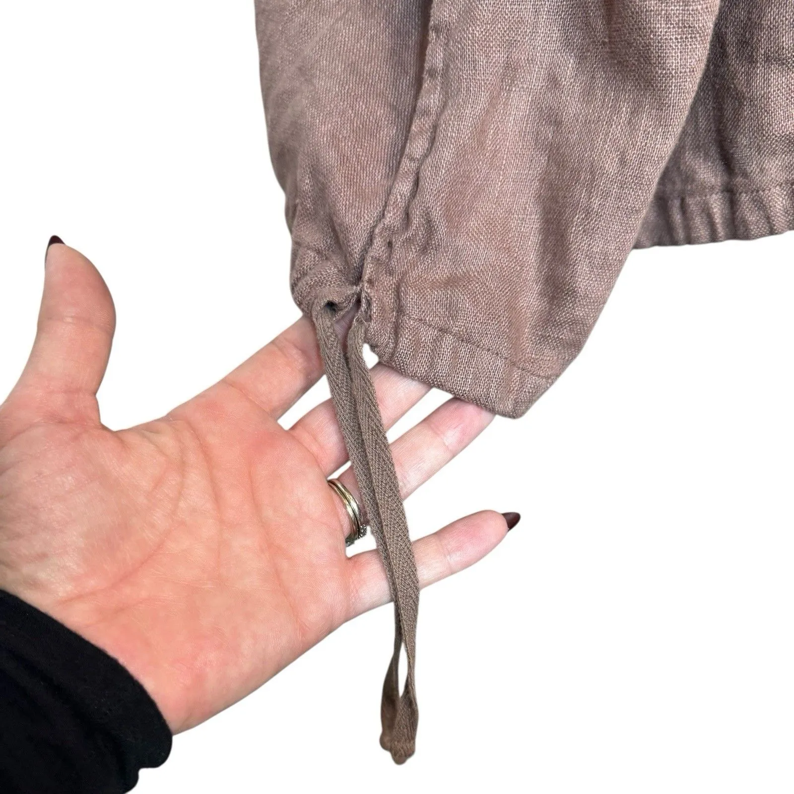 Cheyenne Linen Maxi Dress Size S/M Art to Wear Lagenlook Boho Banded Hem Pockets Brown Size M - Image 8