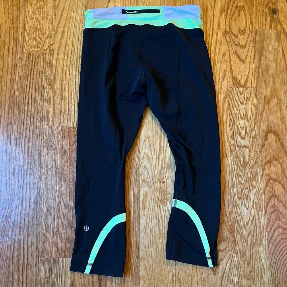 Lululemon run inspire speed crop Capri leggings black neon green & gray - Image 2