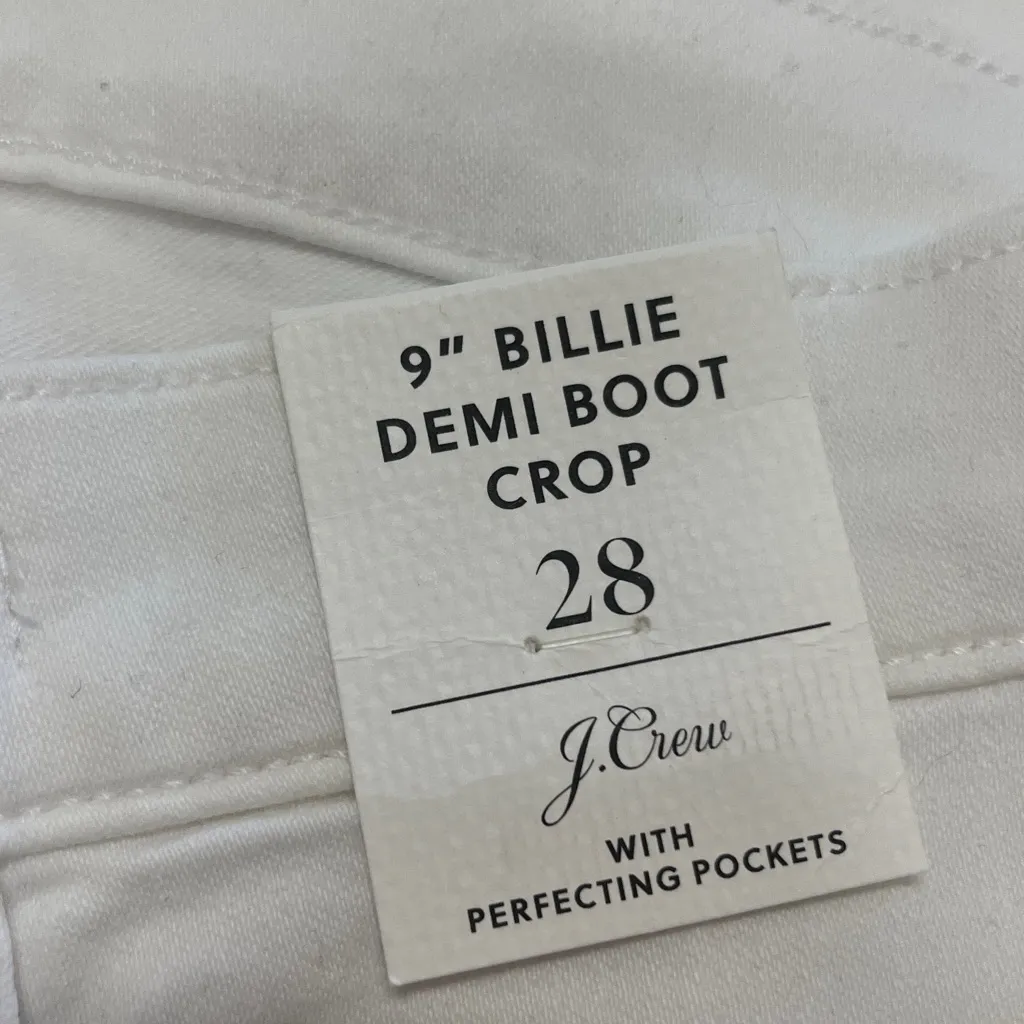 NWT J.Crew 9" Billie Demi Boot Cut Crop White Jeans. size 28 - Image 3