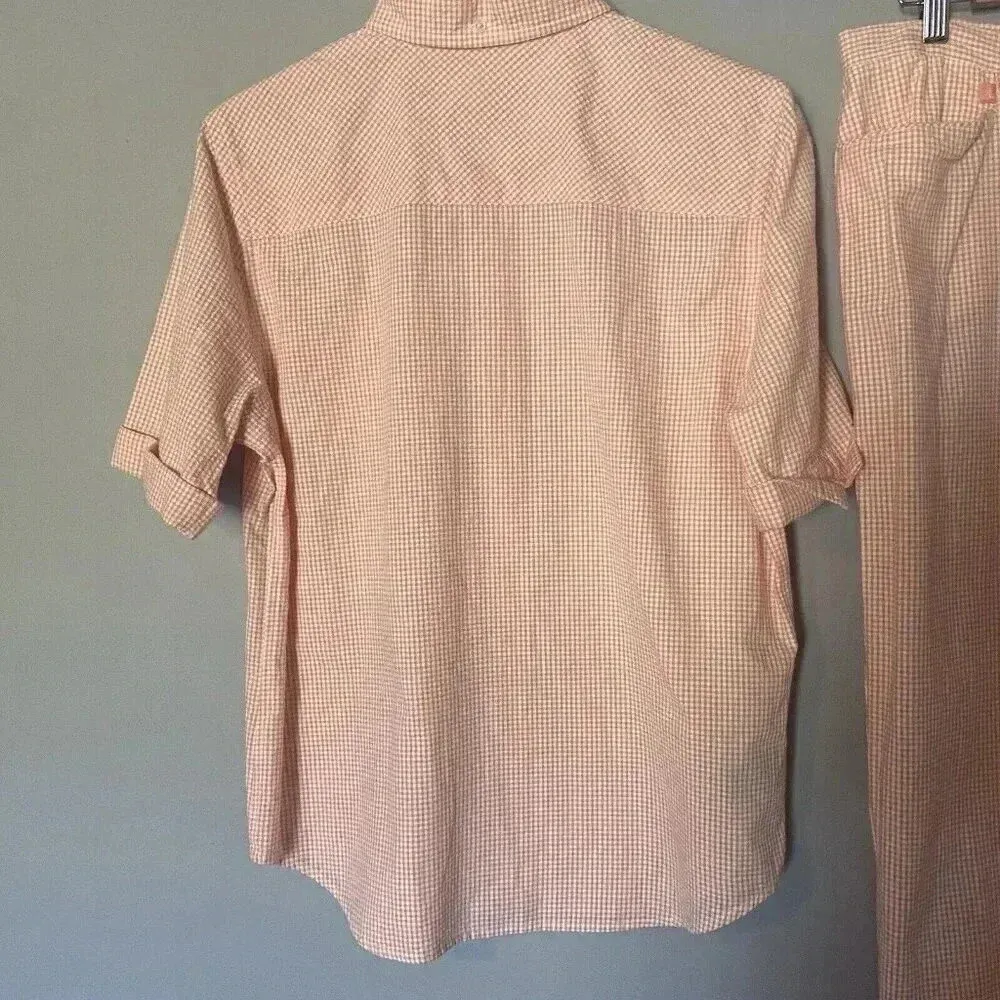 Ralph Lauren Coral Peach Gingham ButtonShort Sleeve Shirt Pants Set Size‎ M /12 - Image 5