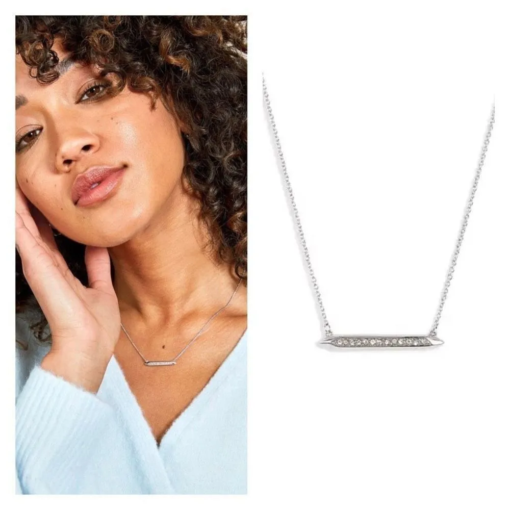 Stella &‎ Dot Silver MINI REBEL Pave Bar necklace dainty & delicate - Image 2