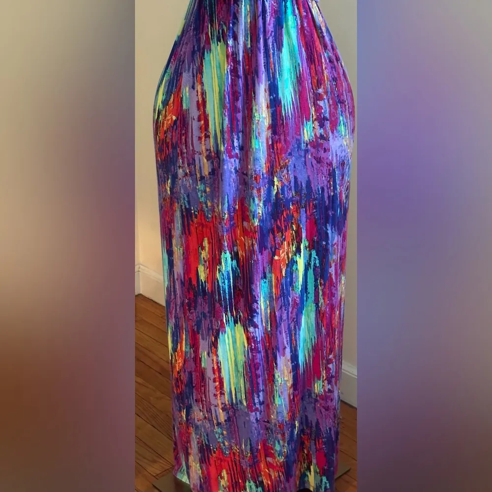 Presley Skye Multi Bright Colors Halter Top V Neck In Back Summer Dress Sz S Pink - Image 4