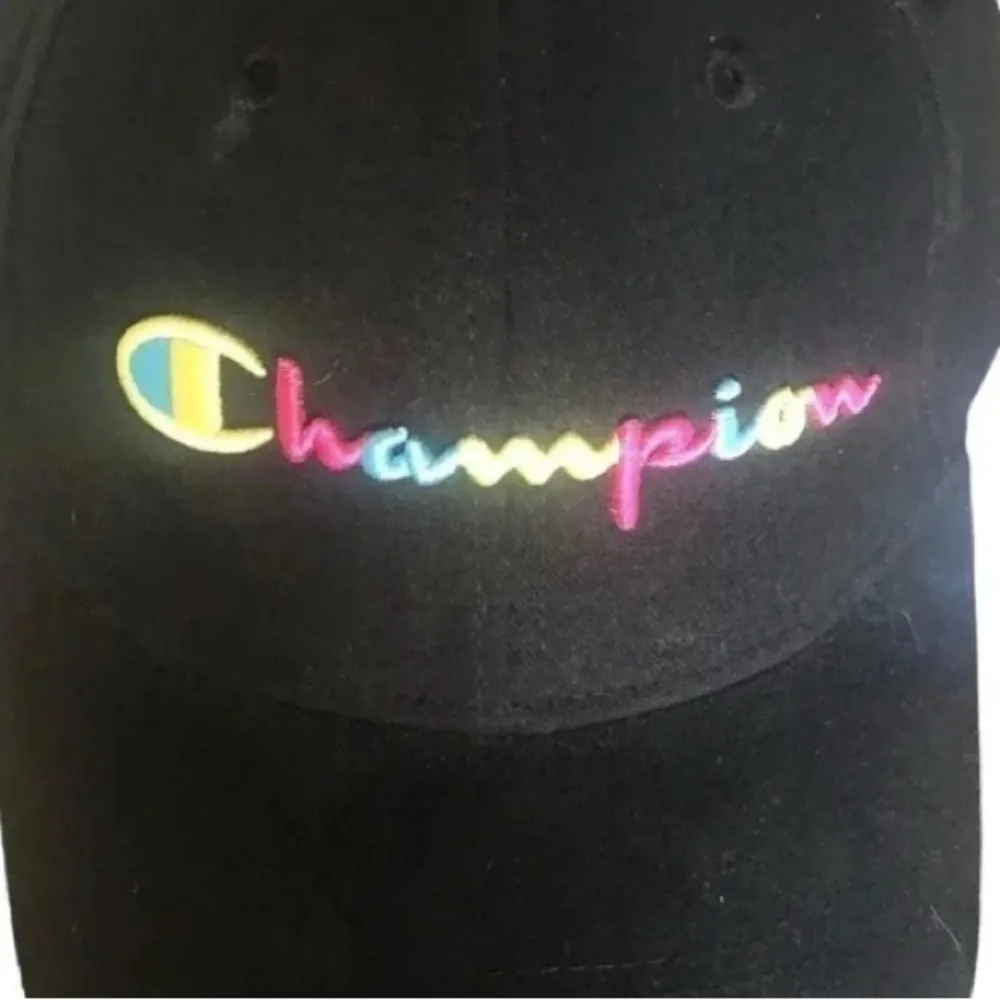 Champion Black Cap with Multicolor Embroidered Logo streetwear baseball hat cap - Image 2