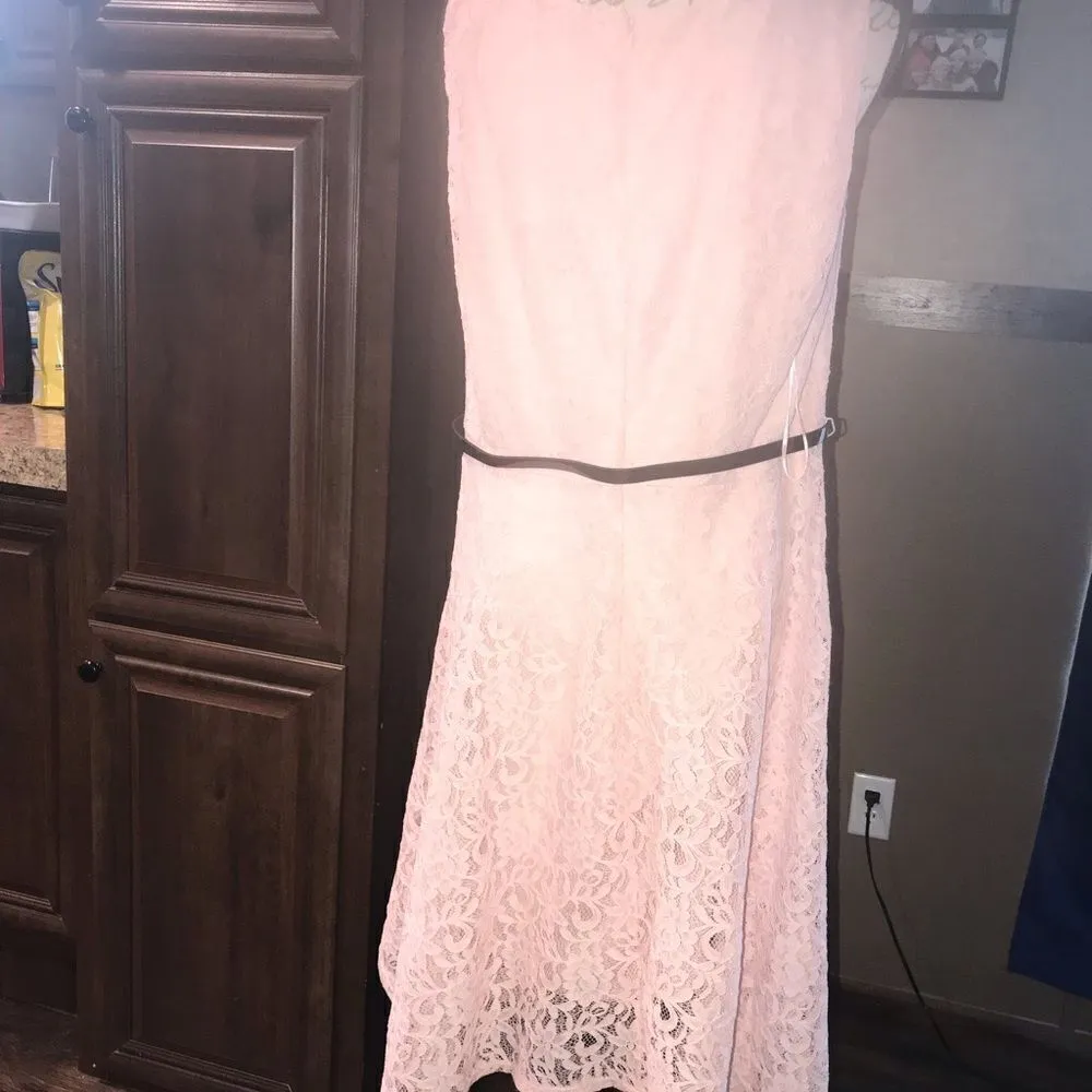 Ellie Size XL Pink Lace Dress with Black Belt - Image 15