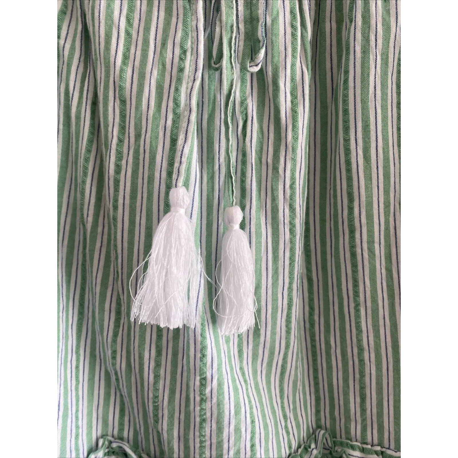 American Eagle Large Strapless Ruffle Green Stripe Mini Dress Euro Resort Coast - Image 3
