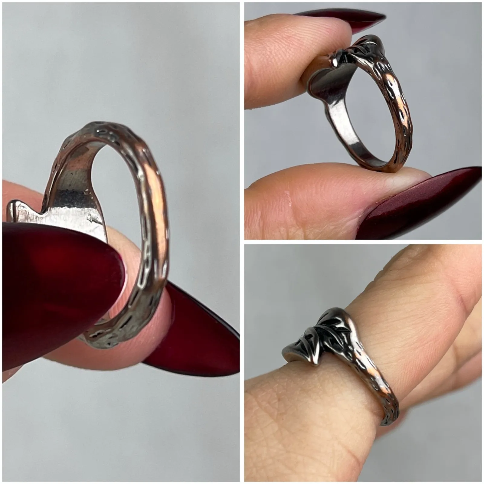 3 Boho Rings Set Silver Leaves Gold Black Stripes Turquoise Howlite 5.5, 6, 6.5 - Image 12