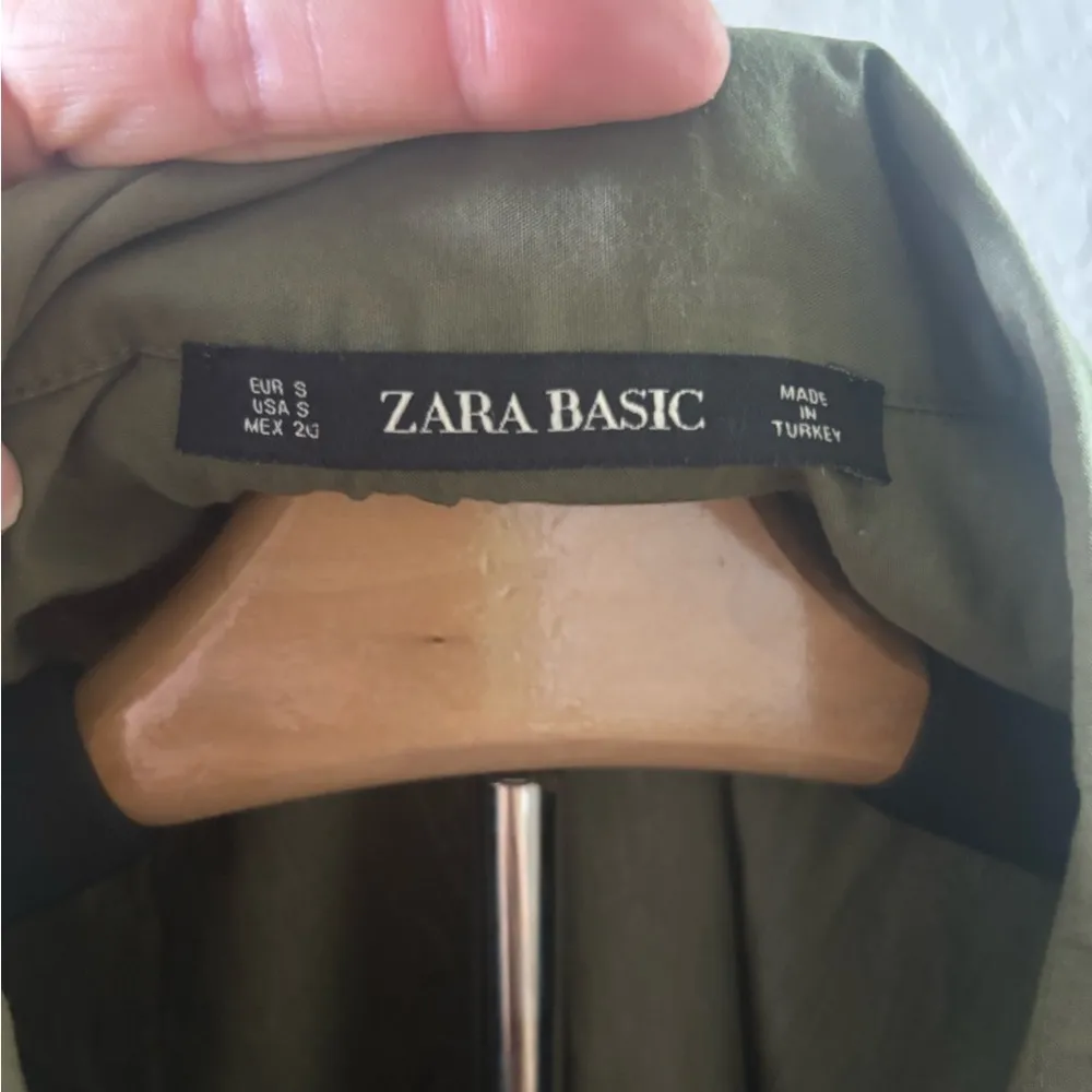 Zara Jacket Green 100% Cotton 3/4 Sleeve Drawstring Waist Pullover - Sz Small - Image 5