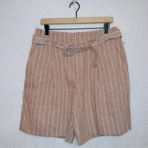 Soft Surroundings Linen Blend High Waisted Belted Midi Mom Shorts size 10 - Image 1
