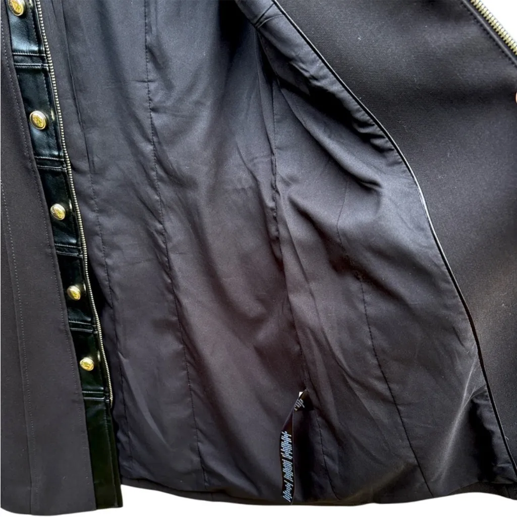 EUC White House Black Market Faux Leather Trimmed Long Line Duster Jacket Top XS - Image 8