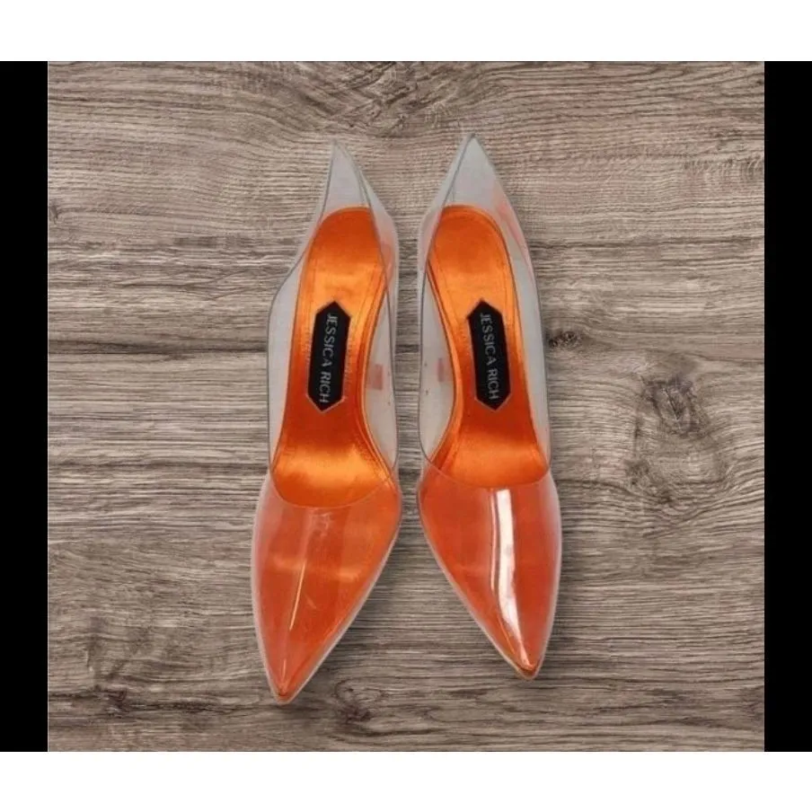 Jessica Rich Women So Fancy Tall Pump Clear Pointed Toe heel Orange Sz 6, 8, 9, - Image 4