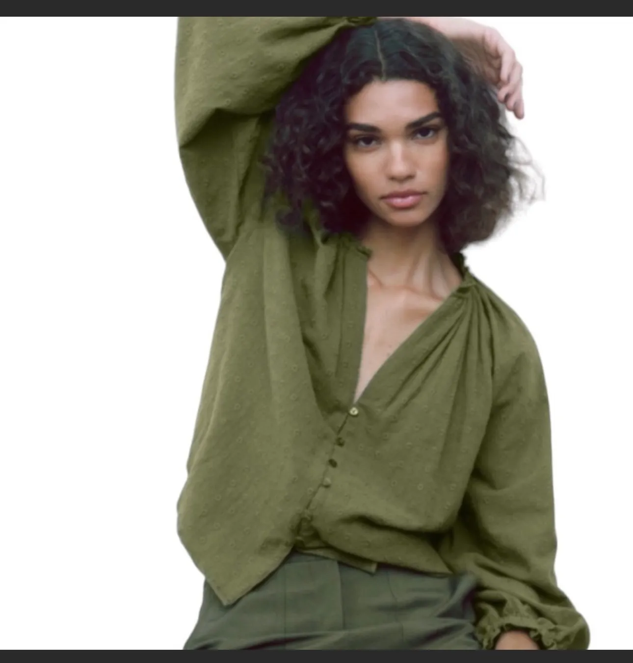 Embroidered Olive Green Long Sleeve blouse - Image 5
