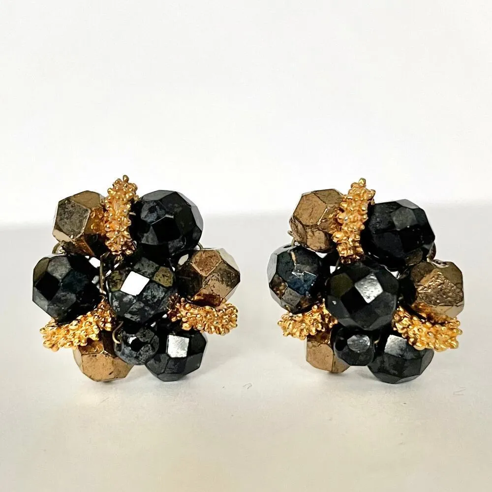 Vintage Laguna Black Gold Glass Beaded Clip - Image 7