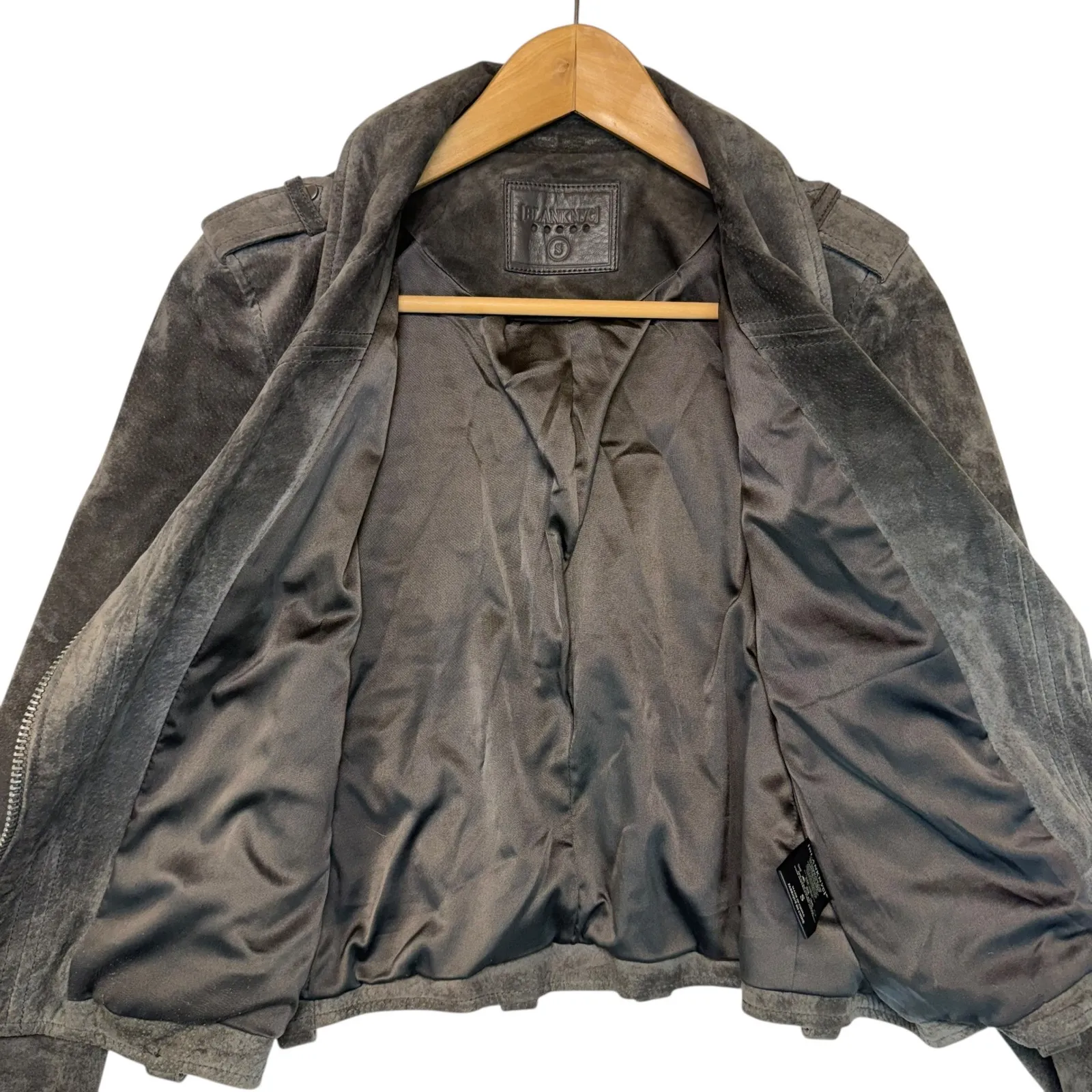 BLANKNYC Suede Leather Moto Jacket Gray City Chic Edgy Indie Cropped Small - Image 4