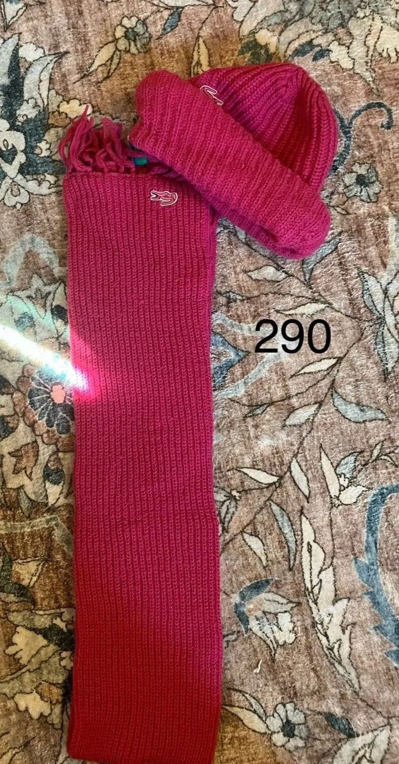 Vintage IZOD Lacoste Knit Scarf Hat Combo 100% Orlon Pink 80s Made USA - Image 1
