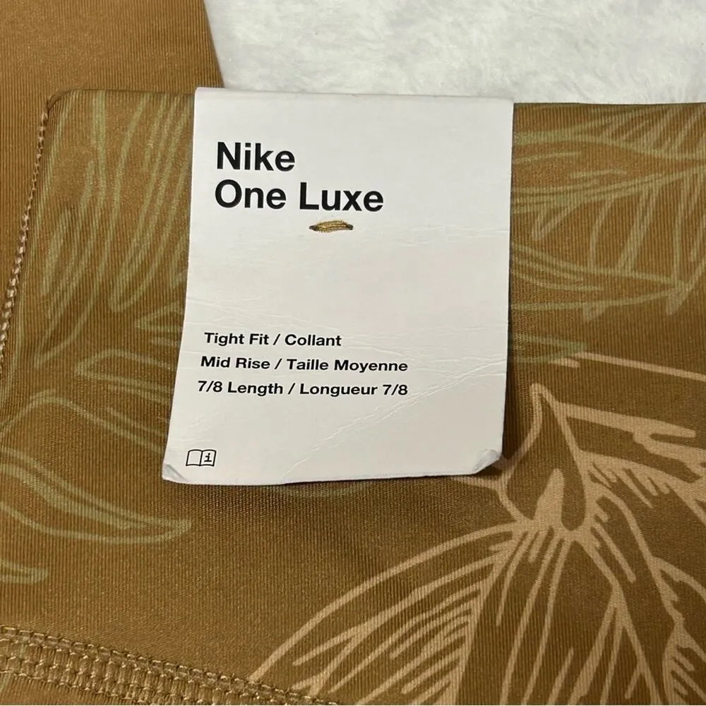 Nike One Luxe Leggings Mid-Rise 7/8 Pants Tropical Gold Tan Dark Driftwood Small - Image 5