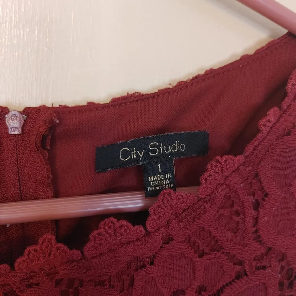 City Studio Size 1 Burgundy Lace Evening Dress Sleeveless Romantic Date Night Red - Image 7