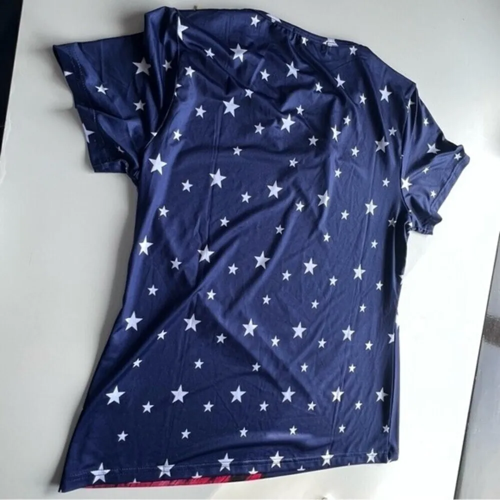 SSLR vogue life size M women’s collection patriotic flag shirt star navy white. Blue Size M - Image 6