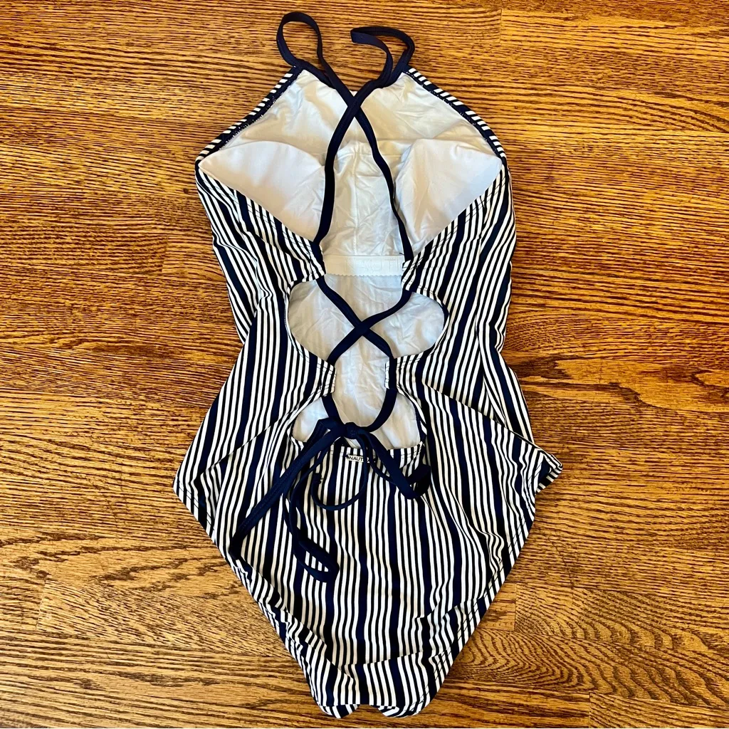 Nautica women's navy white Dock Lines High Neck One Piece Swimsuit size Small - Image 3