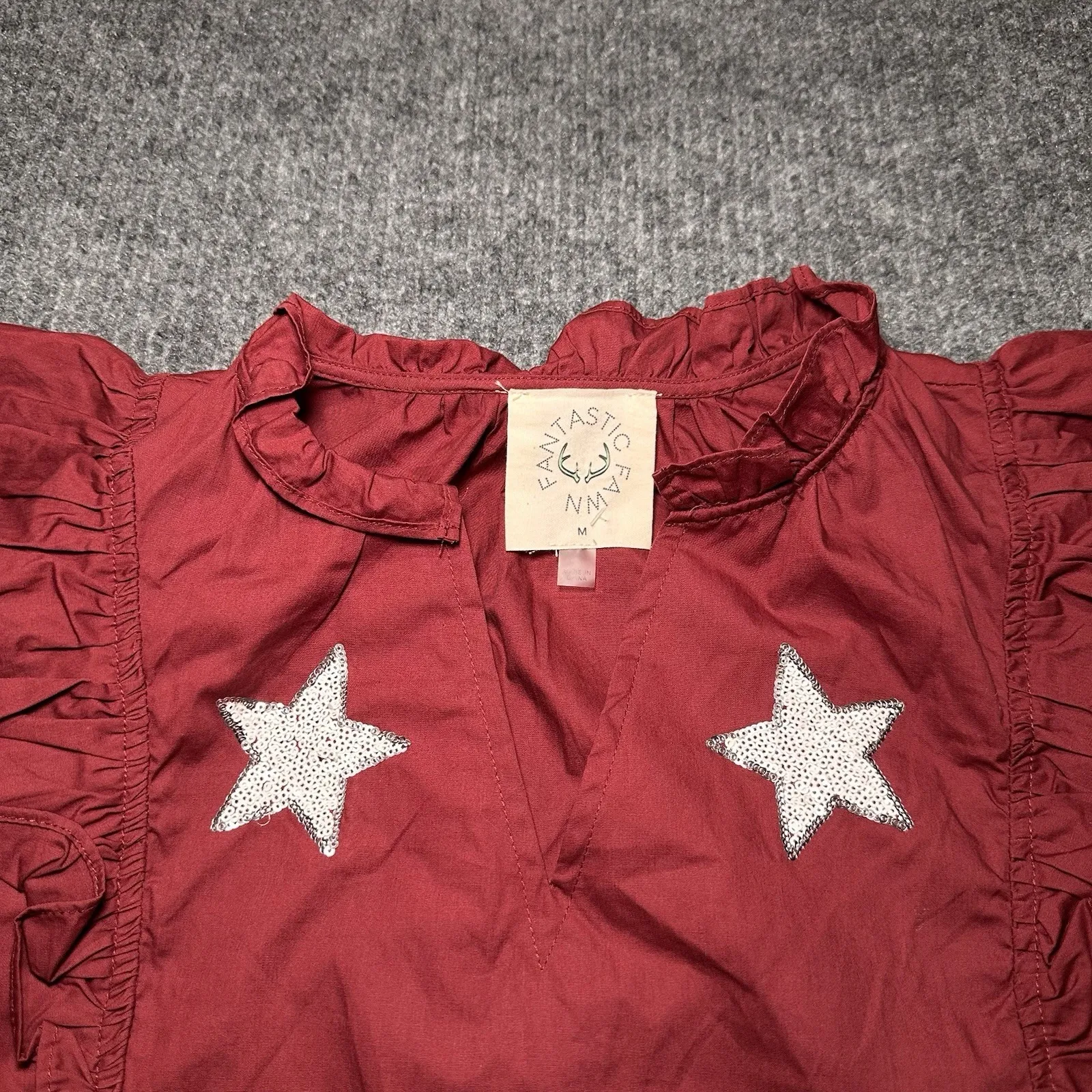 Impressions Red Dress‎ With White Sequin Stars Medium Fantastic Fawn Collegiate - Image 2