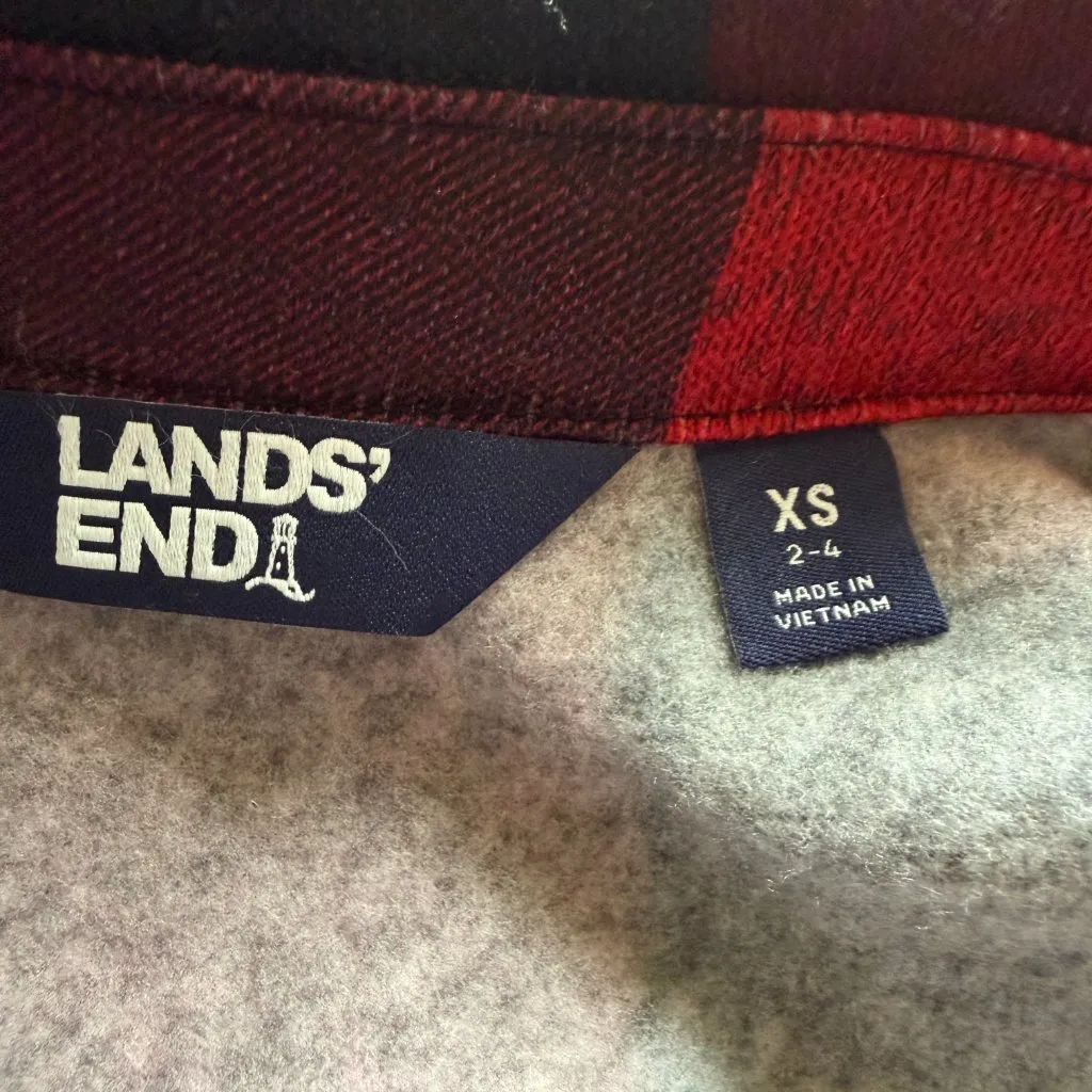 Lands' End red and black buffalo plaid snap front jacket XS 2-4 - Image 9