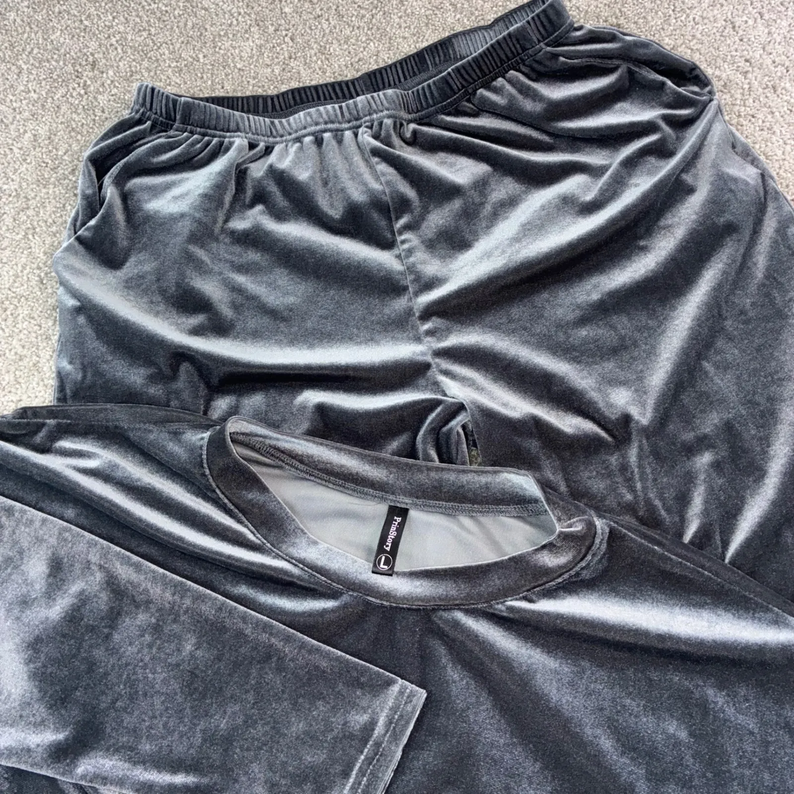 Pinstory‎ Womens L Velour Lounge Set Grey Sleepwear Soft Comfortable Cozy Casual Gray Size L - Image 2