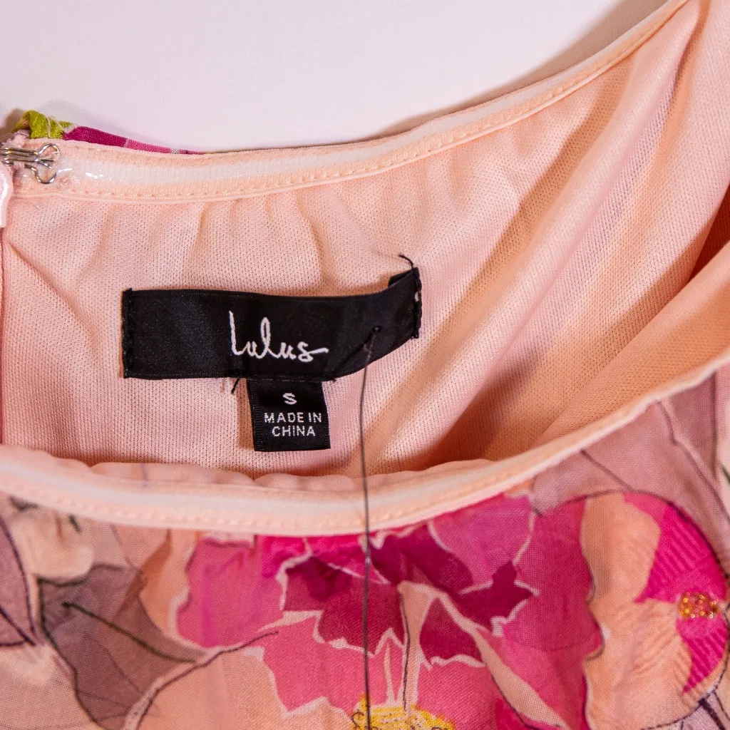 NEW Lulus Perfect Paradise Pink Floral Print Jacquard Strapless Mini Dress Small - Image 2