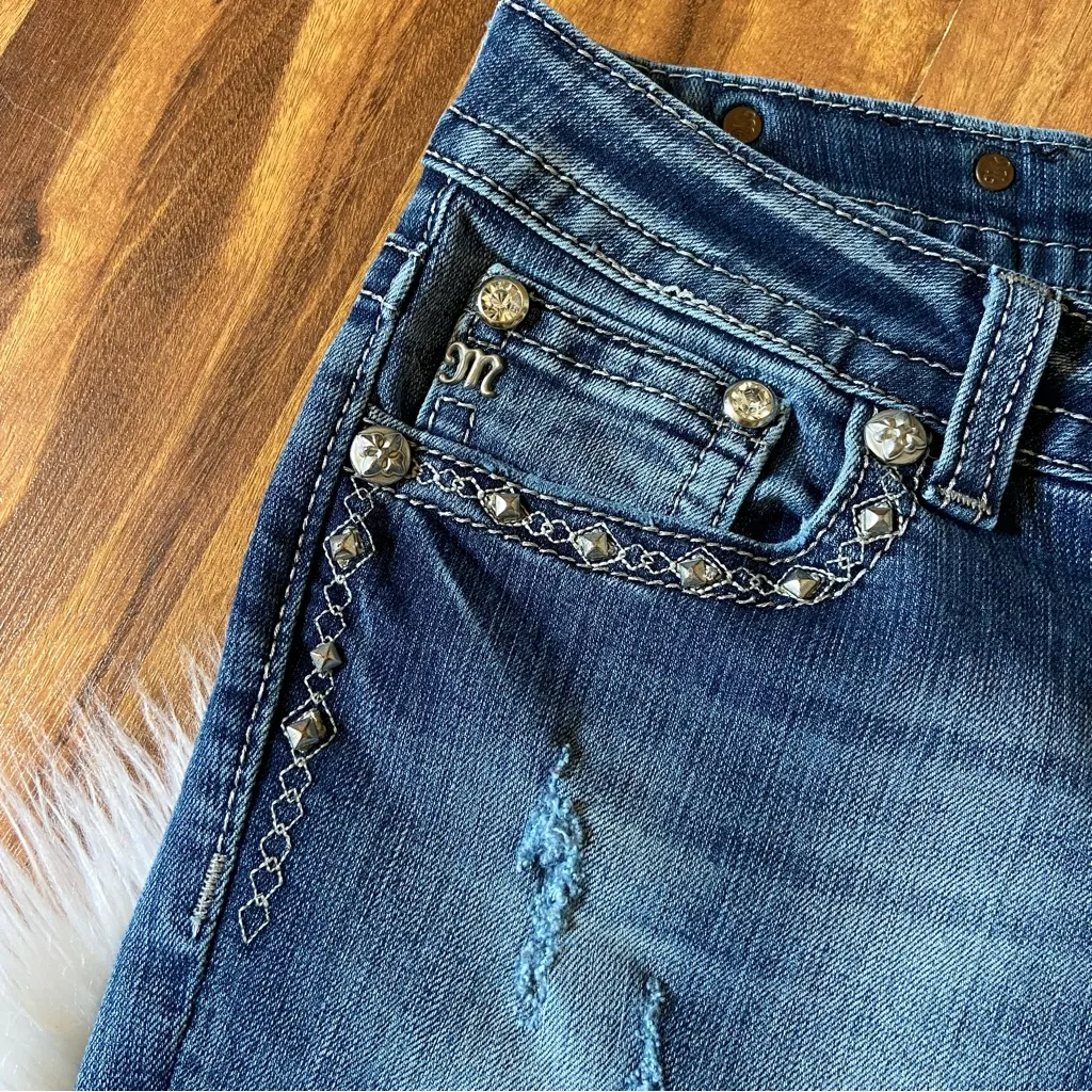 Y2k Miss Me Embellished Angel Wings Cross Pockets Low Rise Boot Cut Jeans - Image 5