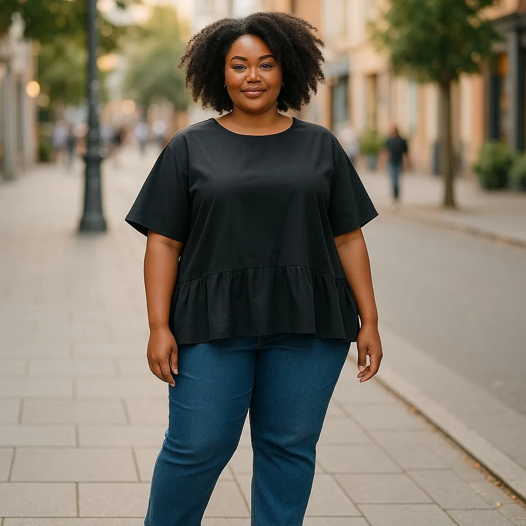 Eloquii Womens Blouse Size 22 Short Sleeve Black Pleated Hem Work Office‎ Top - Image 2