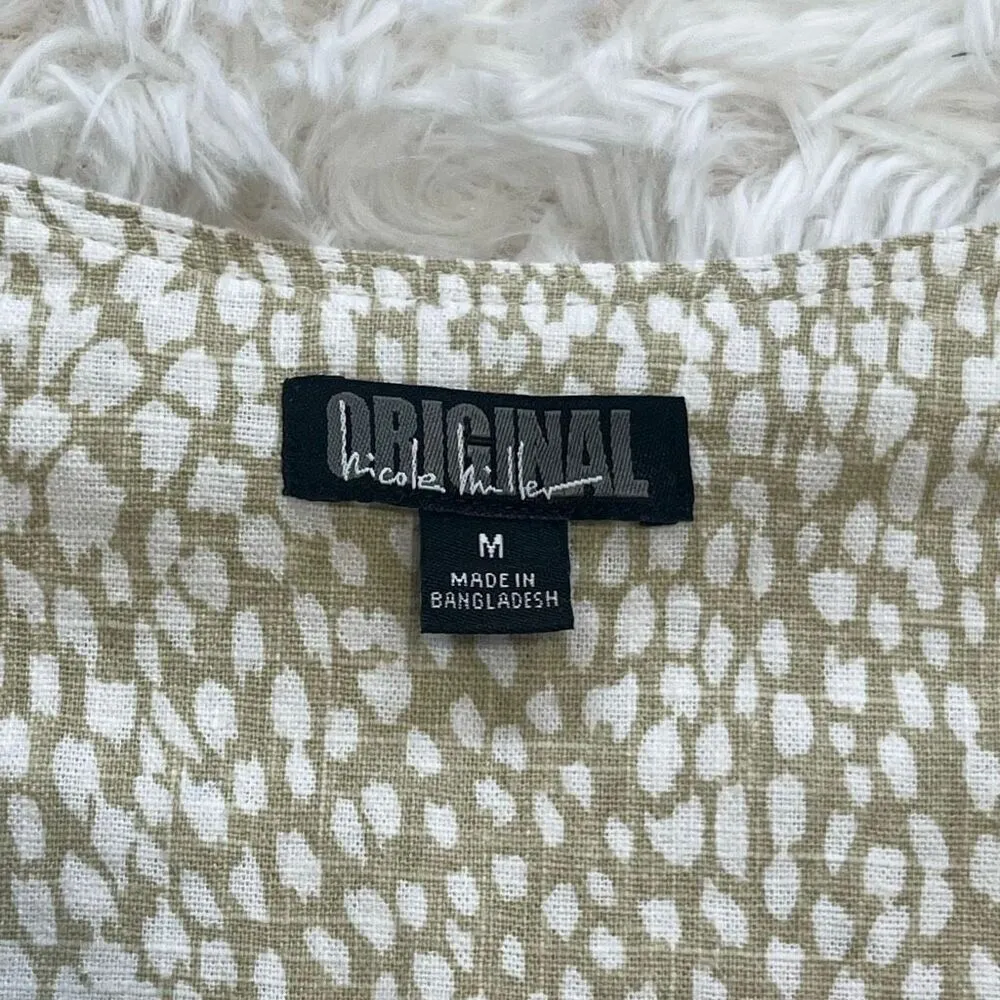 Nicole Miller Original Pleat Hem Linen Blend Shirt Mini Dress Tan White Sz Med - Image 6