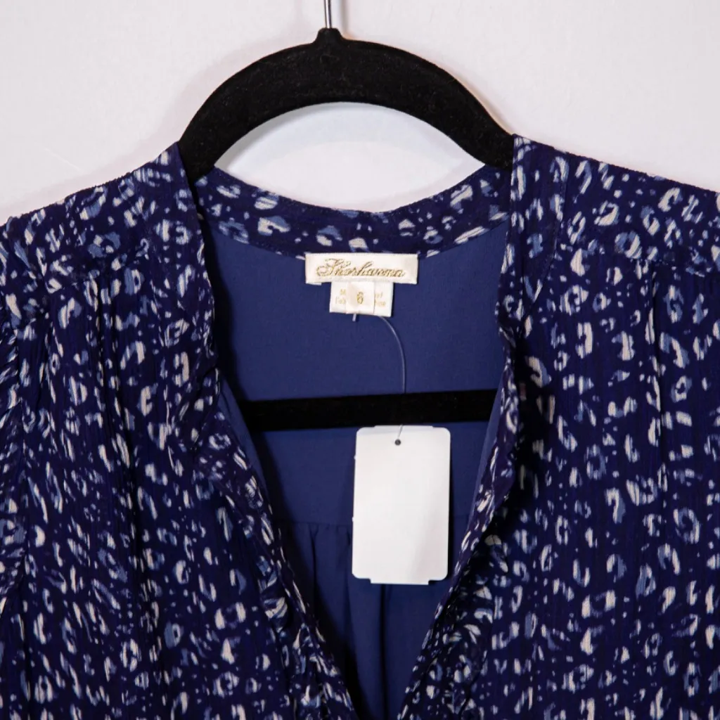 NEW Shoshanna Ama Cheetah Leopard Animal Floral Print Blue Ink Multi Dress 6 - Image 2