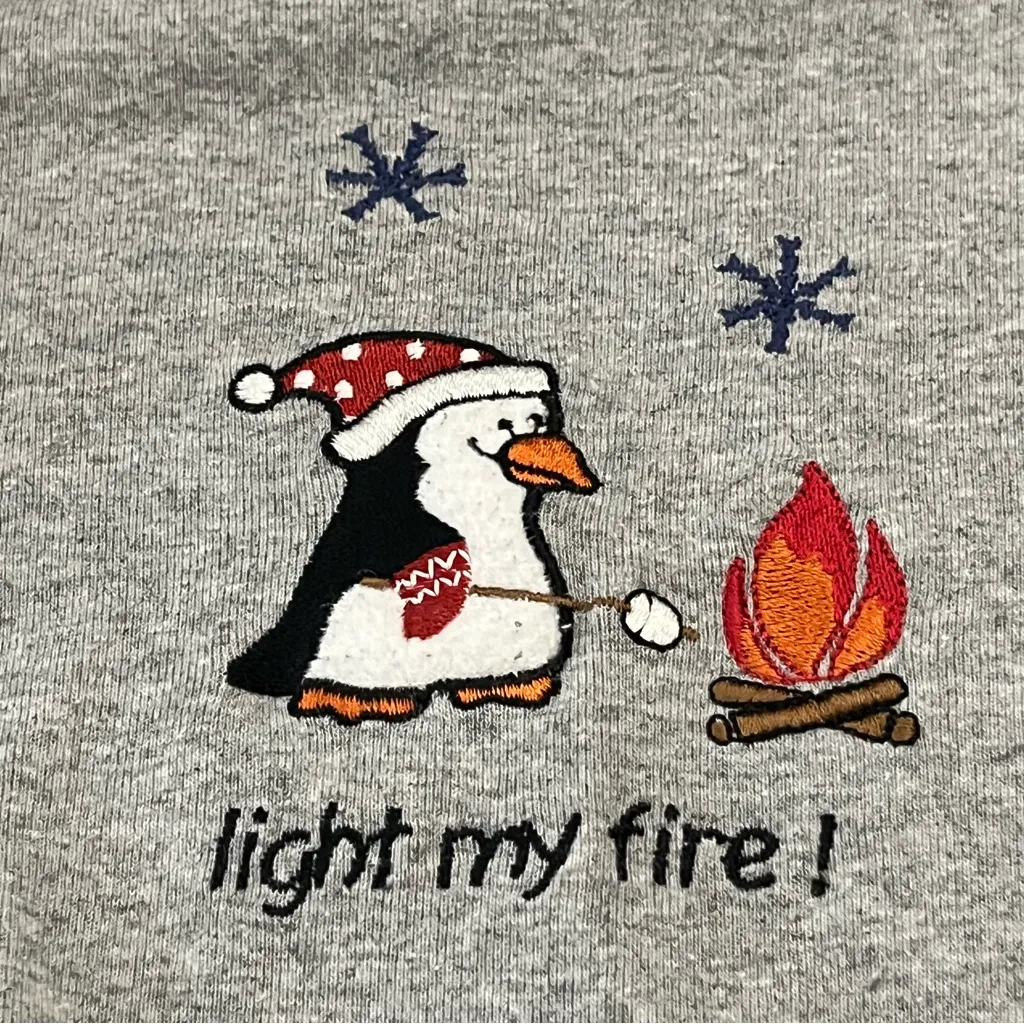 Vintage Y2K Vanity Fair Holiday Penguin Graphic Long Sleeve Tee Gray L - Image 5