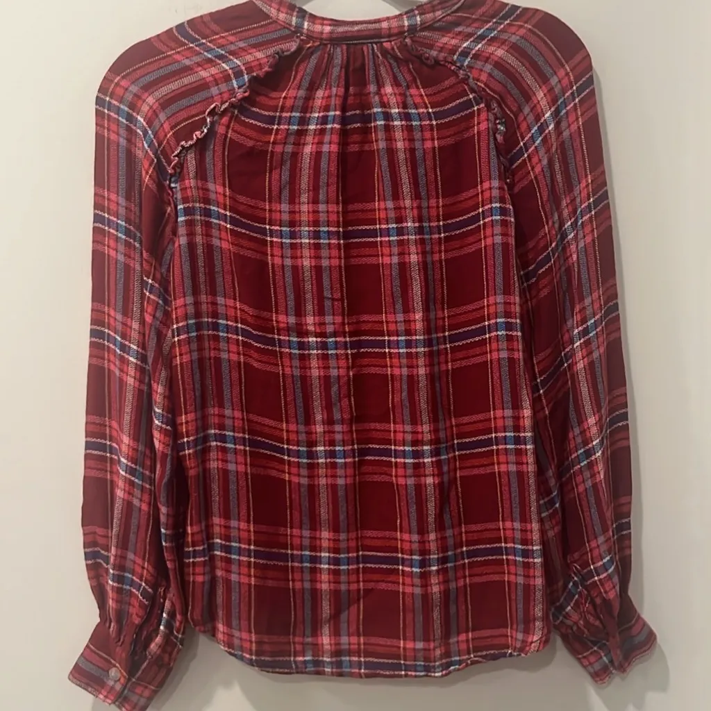 Pilcro Anthropologie‎ Size XS Plaid Wool Blend Top Blouse Flannel Shirt Button - Image 7
