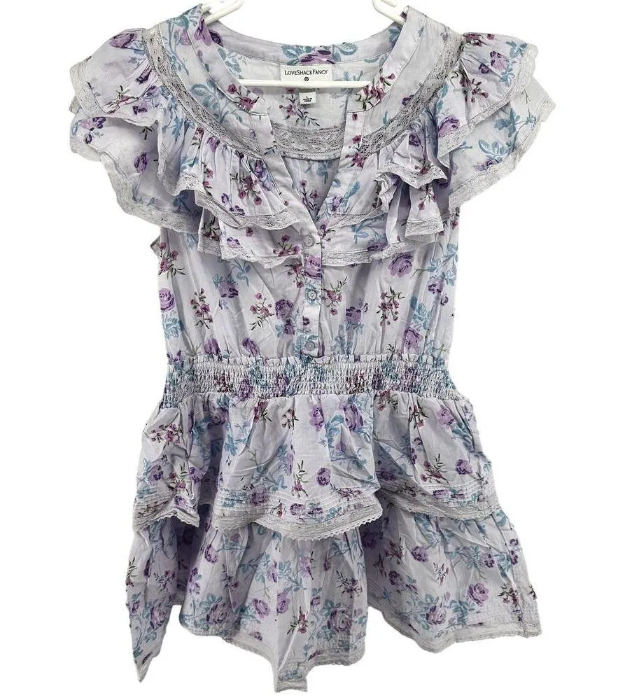 LoveShackFancy x Target Lou Dress Ruffle Tiered Floral Lace Trim Mini Purple L Size L - Image 2