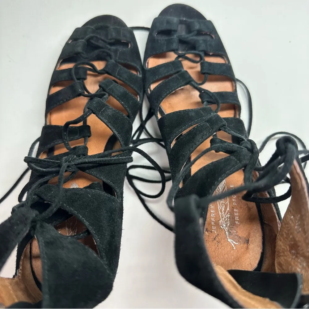 Jeffrey Campbell Free People Satine Black Suede Lace-Up Heels Sandal 6.5 Strappy - Image 10