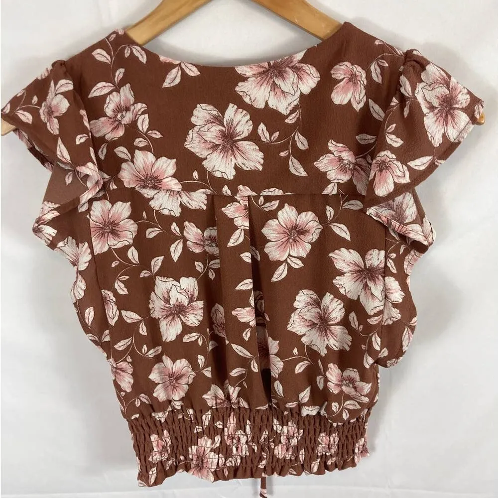 Monteau floral V Neck Cinched Blouse Size small - Image 4