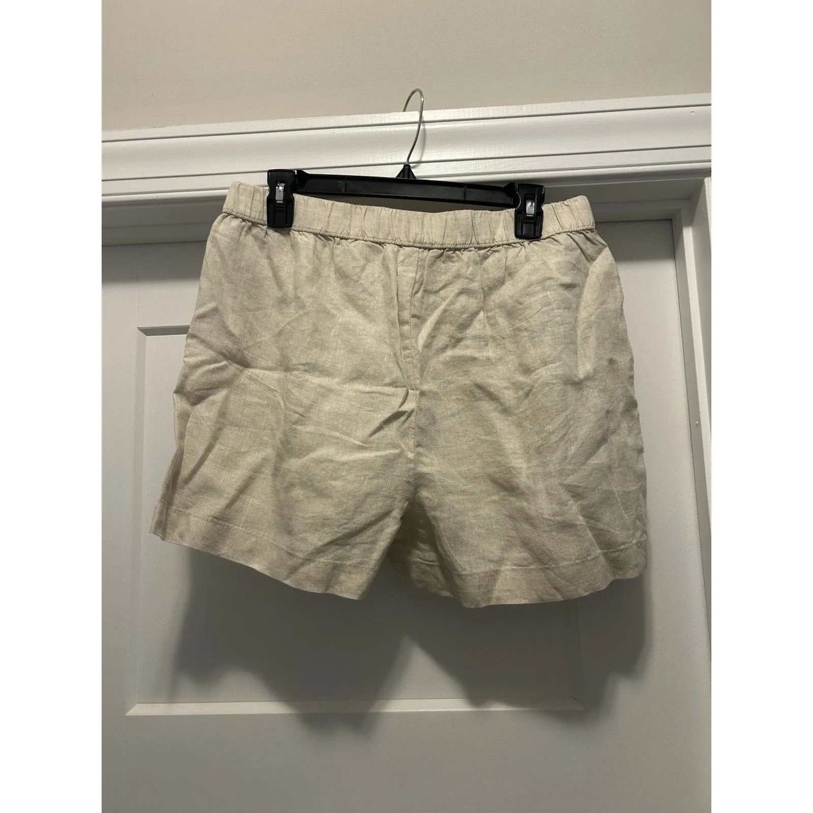 Philosophy  Beige Linen Relaxed Beach Shorts Women Size  Large Elastic Pockets - Image 5