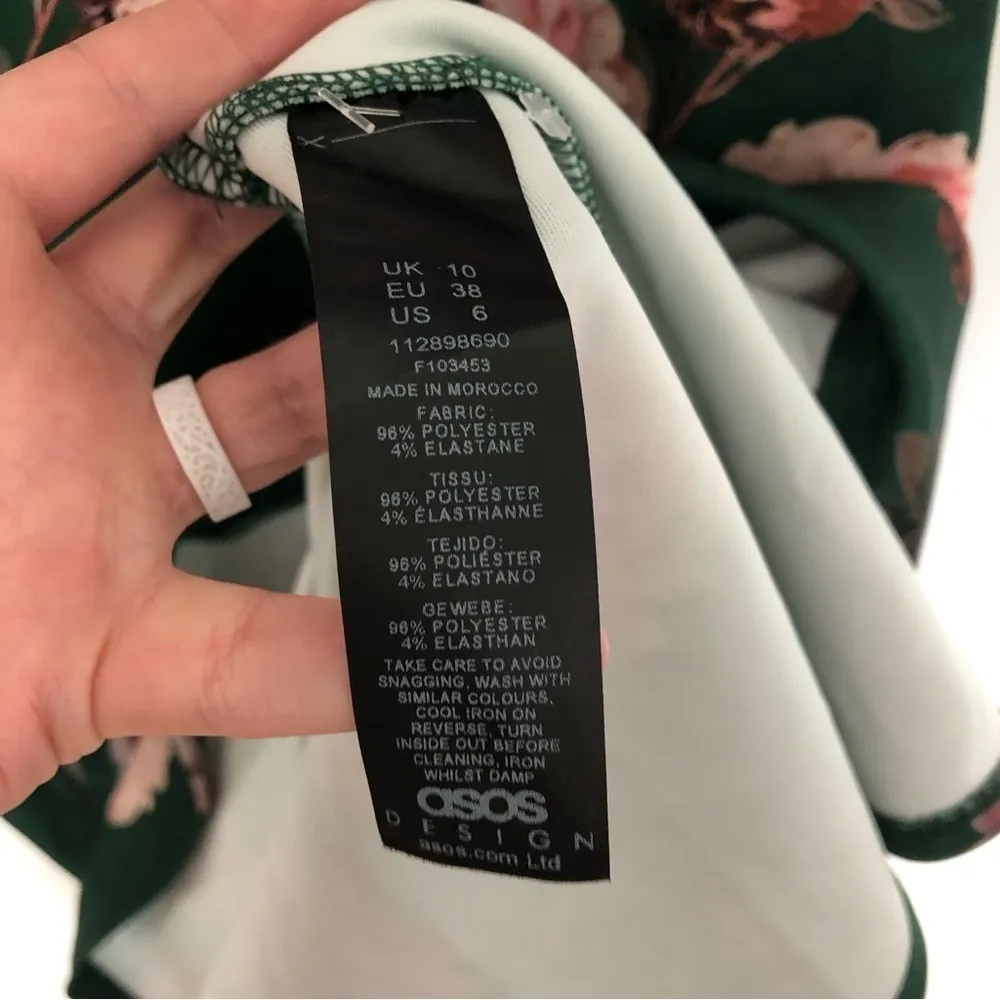 ASOS DESIGN puff sleeve tux midi dress in green floral print 6 - Image 5