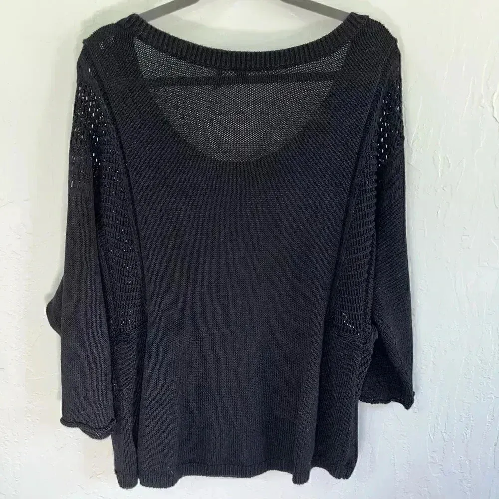 GUESS Women's‎ Black Sheer Open Knit Pullover Sweater Size Large - Image 2
