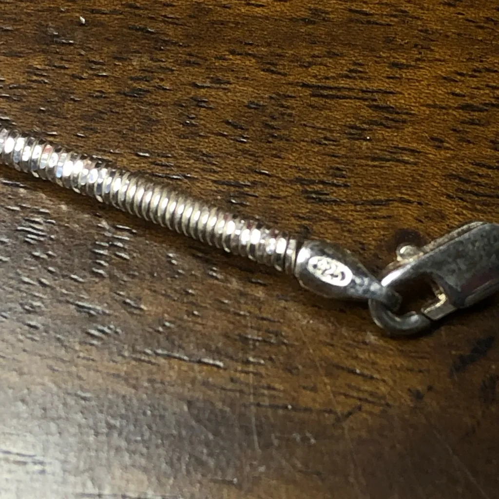 Vintage Oval Abalone Cabochon Pendant On Sterling Silver Snake Chain Necklace Purple - Image 10