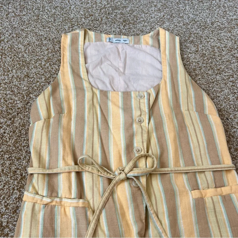 MANGO Striped Square Neck Vest Waistcoat Linen Blend Yellow Size Large - Image 8